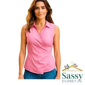 Talbots Pink Sleeveless Cotton Blend Wrap Blouse Side Zip Women’s 6 EUC